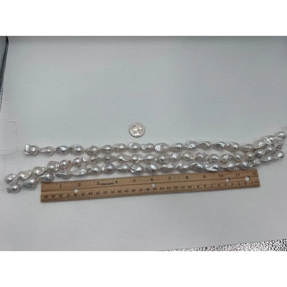 White Big Baroque Freshwater Pearl 3-Strand Bundle for DIY